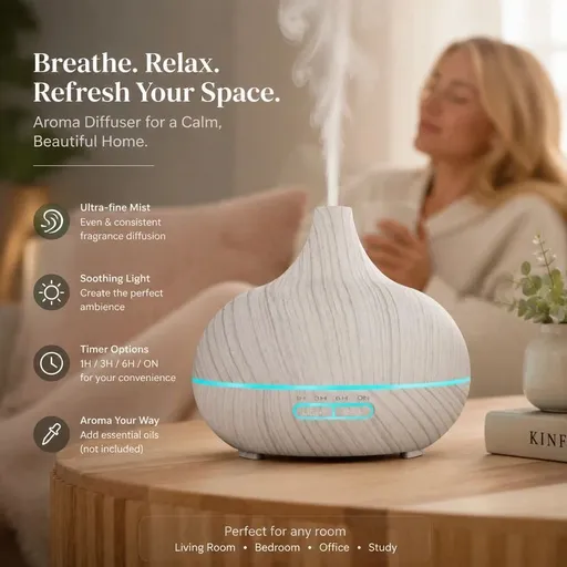 Aroma Diffuser Onion Wood Grain 550ml White Wood Remote Control