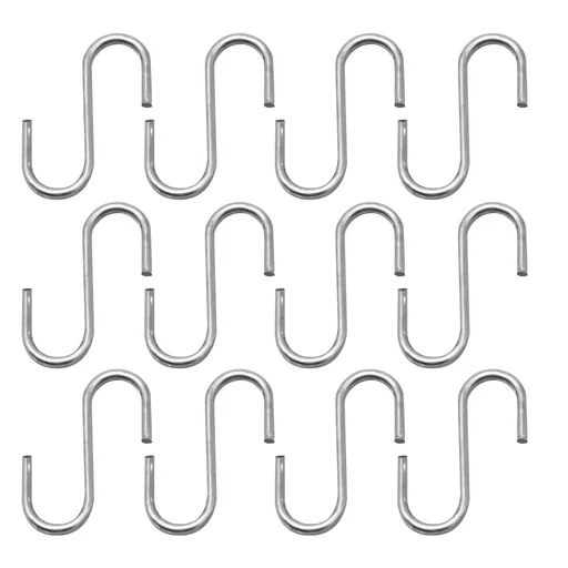 12pcs S Hanging Hooks,Extra Long Steel Hanger, Indoor Outdoor Uses for Garden, Bathroom, Closet, Workshop, Kitchen, Matt Silver