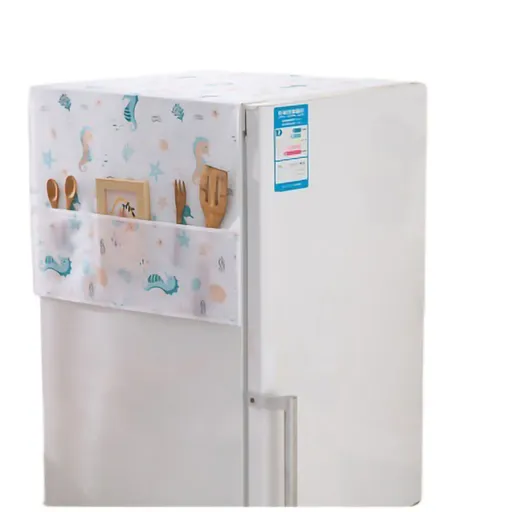 Refrigerator Dust Cover PEVA Home Water and Oil Proofing Refrigerator Cover Towel for Kitchen Seahorse House 130x55cm/51.2x21.7in