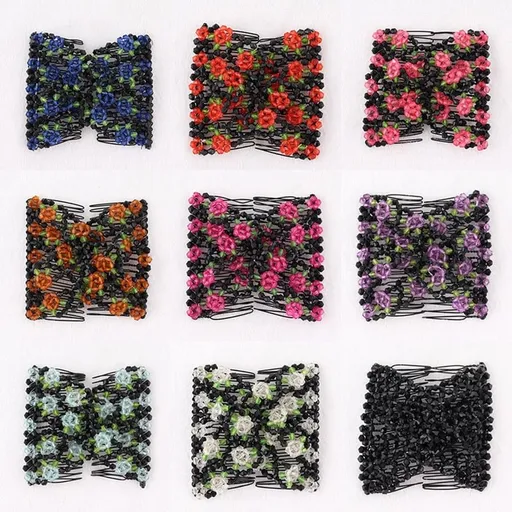 Hair Comb 4pcs Chic Beads Double Head Hair Comb Clip Stretchy Hair Slide Hair Accessories for Women Girls Lady (Random Style)