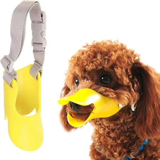 Dog Muzzle,Anti Bite Duck Mouth Shape DogMouth Covers,Soft Duck Silicone Mouth Cover with Adjustable Strap,Small Medium Dogs Muzzle Mask to Prevent Barking,Biting,Chewing(:Yellow,L:13cm/5.12inch)