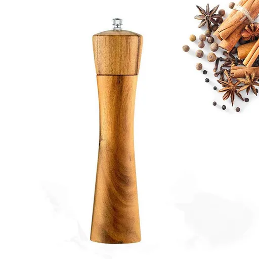 Grinder Mill - Manual Wooden Salt Grinder Pepper Mill Shakers Refillable with Adjustable Coarseness Ceramic Rotor -8 Inch(1 Pack)