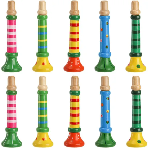 10 Pieces Small Wooden Trumpet, Piccolo Flute for Kids, Music Sound Toys, Rhythm Musical Instrument, Early Education Develop