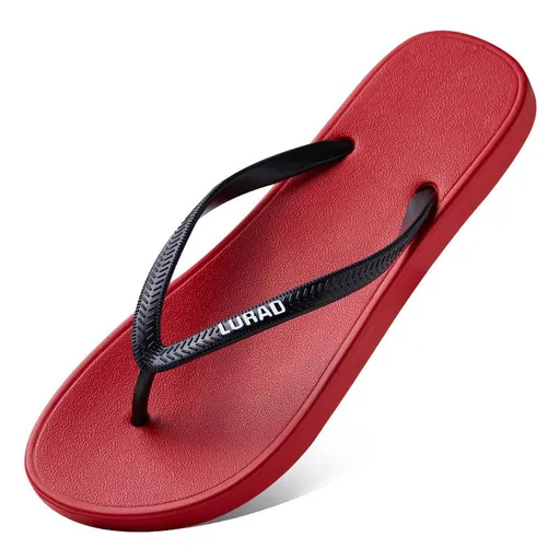 Red EVA Flip Flops - 25 cm Insole, Lightweight Flat Thongs with Textured Footbed and Wear Resistant Sole, Summer Beach Sandals for Women and Casual Outdoor Wear