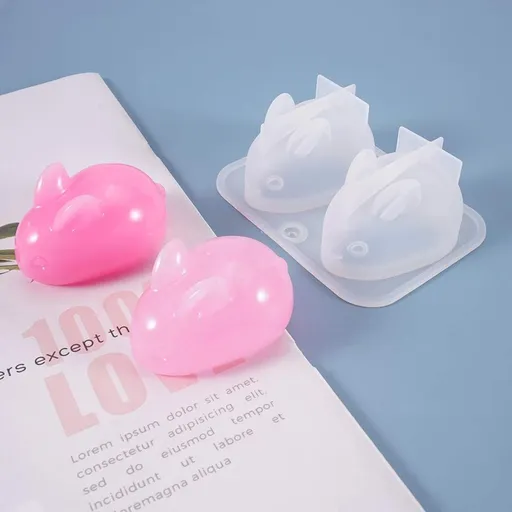 2 Pieces 3D Rabbit Silicone Resin Mold Easter Bunny Silicone Epoxy Resin Casting Molds DIY Soap Candle Plaster Making