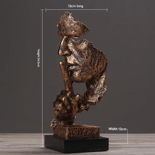 Gold Modern 'Silence is Golden' Abstract Sculpture - Nordic Resin Art Statue for Office & Living Room Decor