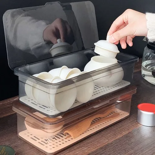Flatware Tray With Lid And Drainer, Plastic Cutlery Tray For Spoons Forks Knives Chopsticks, Silverware Drawer Organizer, Kitchen Utensil Storage Container