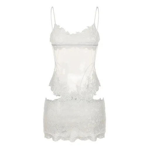 House Of Dasein Sexy Transparent Lace Mesh Fitted Strapless Dress Women's Bodycon Skirt Lingerie - White - Xl