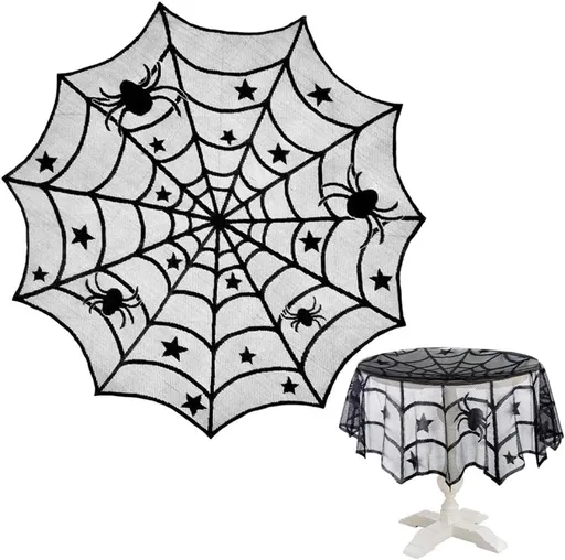 Tablecloth - 102 cm - Halloween tablecloth - table runner - round tablecloth - Halloween table decoration - black round lace spiderweb tablecloth - Interior decoration - lace tablecloth - Halloween party ornament - for Kitchen, Dining Table, Party Su