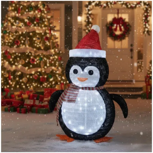 2-Pack Lighted Christmas Penguin Decoration Lantern – Collapsible Metal Frame Yard Ornament with 45 Cool White LEDs, Waterproof Battery Operated & Timer, Indoor Outdoor Holiday Décor for Porch,Tree, and Lawn