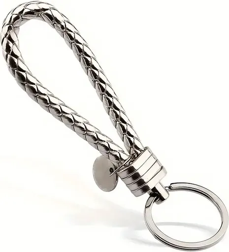 Luxury PU Leather Keychain | Key Holder | Woven Keychain | Universal | Silver