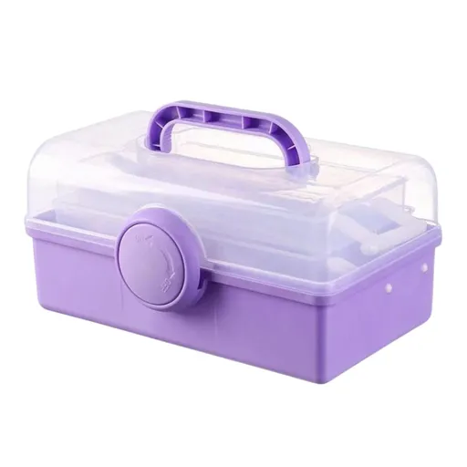 Multipurpose Organizer Folding Tool Box Three Layer Storage box arts Crafts Case for Nails Making Sets, violet