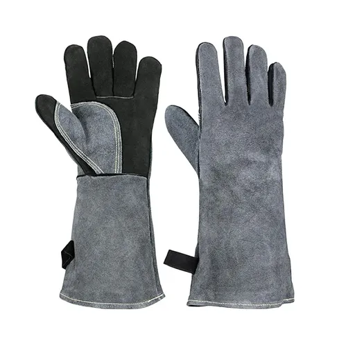 16 inch high-Temperature and fire-Resistant Cowhide Insulated longgloves/Barbecue/Oven/Fireplace/Barbecue/Smoking/Welding/Forged Gloves (black Gray)