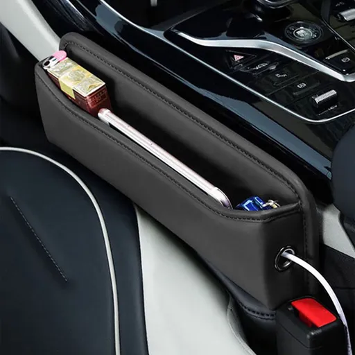 Car Seat Gap Filler, Premium Leather Car Seat Organizer, Universal Fit Car Seat Storage Box, Adjustable Front Seat Gap Filler for, Black