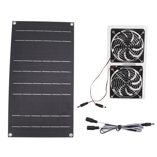 Solar Panel Fan Kit 100W Dual Fans IP67 Waterproof Low Noise Wide Application Solar Powered Fan For Pet House Hut