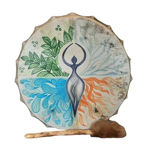 Tree Of Life Decoration Design Hand Drum With Drum Stick, Instrumental Shaman Alchemy Moon Drum, Sound Healer Shaman Drum
