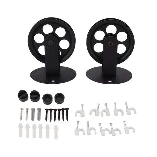 2pcs Industrial Pulley Wheels for Plug in Barn Pendant Light Vintage Wall Ceiling Mount Lifting Towing Pulleys Black
