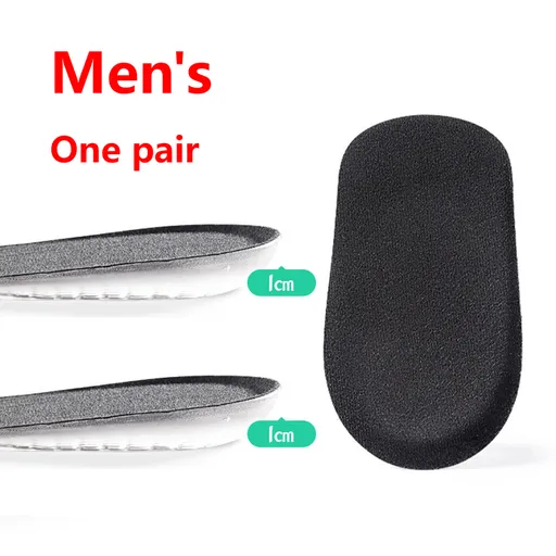 Men's Silicone Invisible Height-Increasing Heel Insoles, Comfort Elevator Half Insoles for Sneakers—1 cm Height—Black