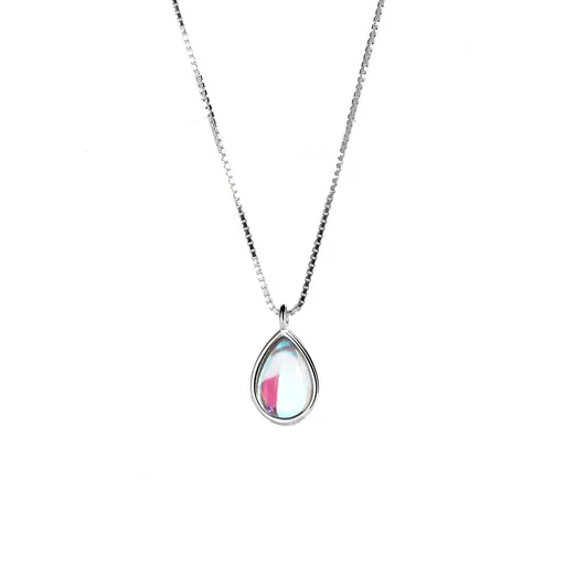 Sweet Waterdrop Glowing Round Bead Pendant Necklace Artificial Crystal Glass Simple Sea Teardrop Necklace for Women Girls