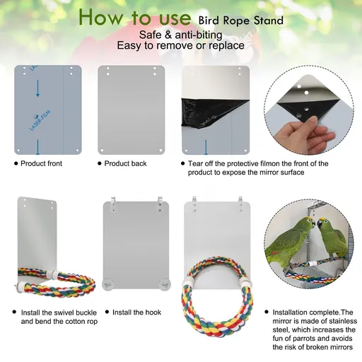 7 Inch Bird Mirror with Rope Mirror for Cage Bird Toys Swing Parrot Cage Toys for Lovebirds Comfortable for bird standing