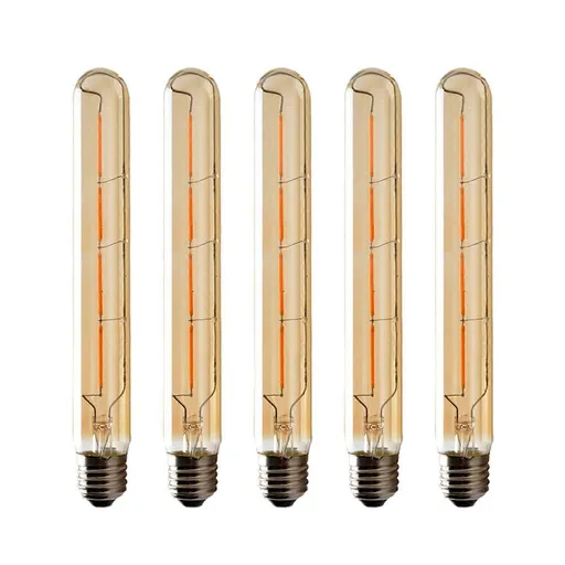5-pack T225 Long Tube Bulbs, LED Edison Filament, 4W E27 Socket Warm White, Yellow Glass for Decorative Light Bulb, AC 220-240V—yux