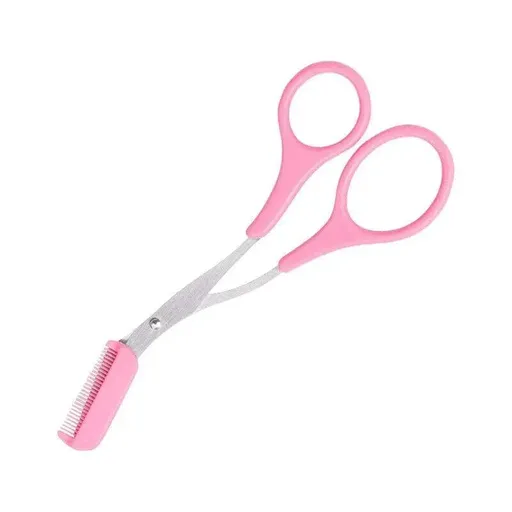 Eyebrow Scissors with Comb Stainless Steel Makeup Trimmer Beauty Tool 3 Colours - Pink