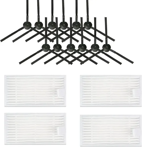 Robotic Vacuum Replacement Parts Kit with 6 Pairs Side Brushes and 4 High Efficiency Filters for ILIFE V3 V3s V5 V5s Pro V50 V55