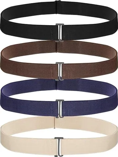 Elastic trouser belt - 4 Pieces - Elastic belt - women's belt - Adjustable Elastic - Trouser belt - Stretch Belts - stretchable belt - trouser belt - Non-slip Waist belt For Men and Women - For Jeans, Trousers and Dresses - Black, blue, brown, khaki