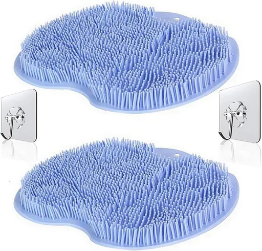 2 Pcs Large Shower Foot Scrubber Mat Cleans, Exfoliation, Shower Foot Massager Scrubber, Foot Cleaner Massage Mat with Non Slip Suction Cups, Improve Circulation Relieve Tired and Pain （BLUE）