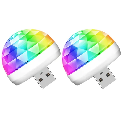 USB Mini Disco Ball Party Lights, Sound Activated DJ Stage Strobe Lights, Portable Led Car Atmosphere Lights for Xmas (2 Packs)