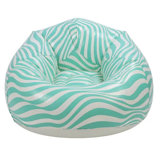 Inflatable Chair PVC Wave Strip Pattern Ergonomic Desig Minimalism Inflatable Beanbag Chair Green