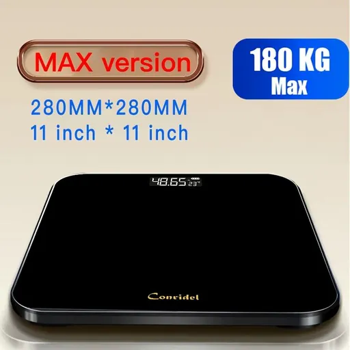 High-Precision Bathroom Electronic Scale with LED Display and Temperature Reading, Switchable Kg/Lb, Extra-Wide Glass Platform, Suitable for Gyms and Dorms Black [280*280mm Large Size]