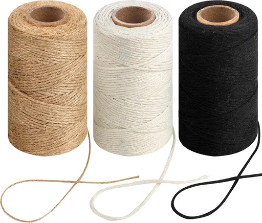 984 Ft Twine String, Natural Jute Twine, 2mm White Cotton Rope, 10ply Black for Crafts, Art, Gardening Plants, Gift Wrapping, Decoration, Packing String Bulk(3 Rolls) - 3 Rolls