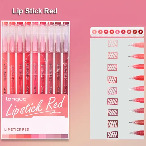 Lip Stick Red 9PCS/Set Languo Dopamine Gel Pen Set - Vibrant Multi-Color Writing Instruments for Creativity