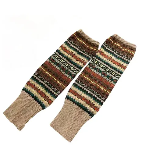 Women Ladies Winter Warm Knit Wool Leg Warmer Woolen Knee Knit Socks Leggings - Khaki