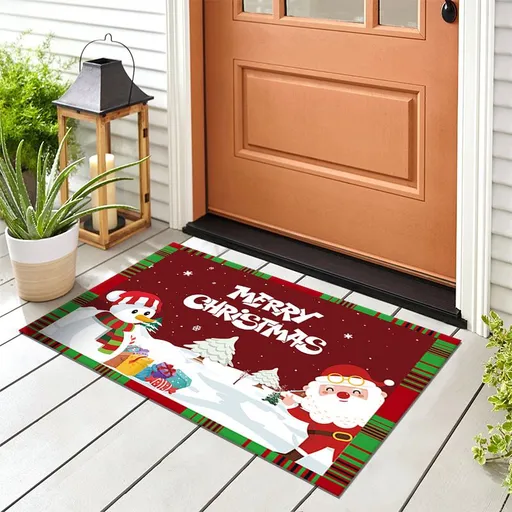 Red Christmas Doormat 2 Pack - 50 x 80 cm Festive Entrance Floor Mats, Soft Velvet Surface, Non Slip Backing for Front Door, Hallway and Holiday Home Decor