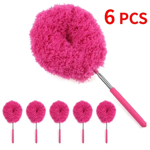 6-Pack, Telescopic Microfiber Duster with Extendable Handle, for High Ceiling & Fan Cleaning - Red