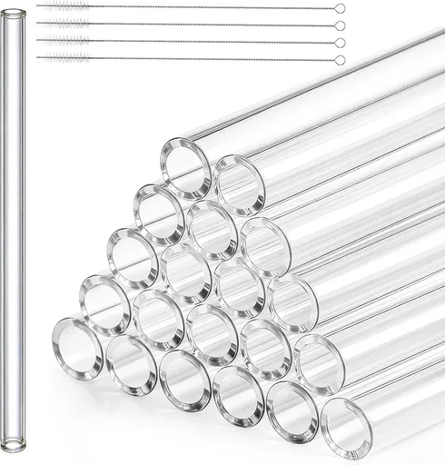 20 Pieces 12 In Glass Blowing Tubes, 12mm OD 8mm ID 2mm Thick Wall Borosilicate Pipe, Clear glass Bubble Tubing with 4 Cleaning Brush for Laboratory Experiment Art DIY