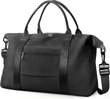 Travel Duffle Bag with Trolley Sleeve, Weekender Overnight and Gym Bag for Carry On Travel, Hospital Stays and Short Trips, Black