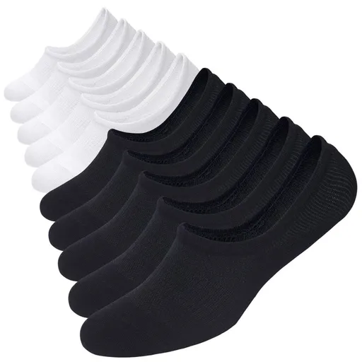 Socks 10 Pairs Cotton Non Slip Low Cut Invisible Socks Men&Women Boat Liner，Versatile socks for daily use（black, white）