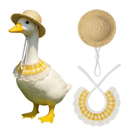 Straw Hat And Yellow Lace Bib