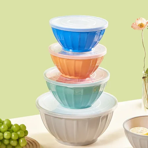 Mixing Bowls with Lids, Plastic Nesting Bowls Set, Food Storage Bowls, Microwave Safe Mixing Bowl Set, 4 Bowls 4 Lids