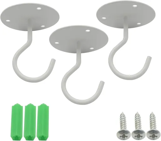 3 Pack Heavy Duty Ceiling Hooks, Metal Wall Mounted Hangers for Indoor Outdoor Bird Feeders Planters, Hanging Plants(White)