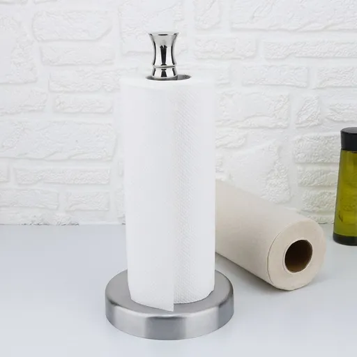 Paper Towel Holder Stand Countertop with Heavy Weighted Stainless Steel Base, Free Standing Paper Towel Holder