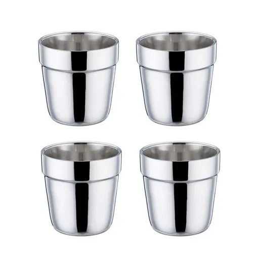 Coffee Cup Espresso Cup Mug Set of 4, Double Wall Stainless Steel Tea Cups, Reusable & Stackable, Mirror Finish - 6 Ounce