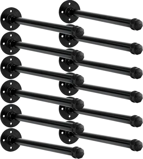 12 Set 12 Inch Industrial Pipe Clothing Rack with Screws Set Wall Mounted Industrial Pipe Clothes Bar Closet Poles for Hanging Clothes Black Clothes Hanging Rod for Retail Boutique Display