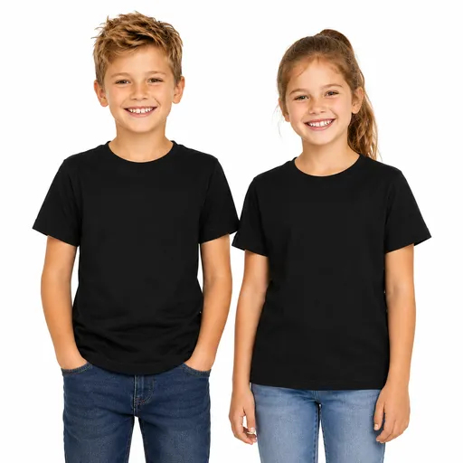 KIDS PLAIN T SHIRT Childrens Child 100% COTTON Boys Girls Basic Blank Tee Top - Black