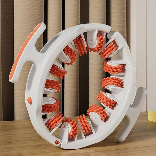 Orange and White Adjustable 3D Leg & Body Roller Massager - Deep Tissue Muscle Relief for Thighs, Calves, Arms - Fascia & Cellulite Tool with Detachable Handles