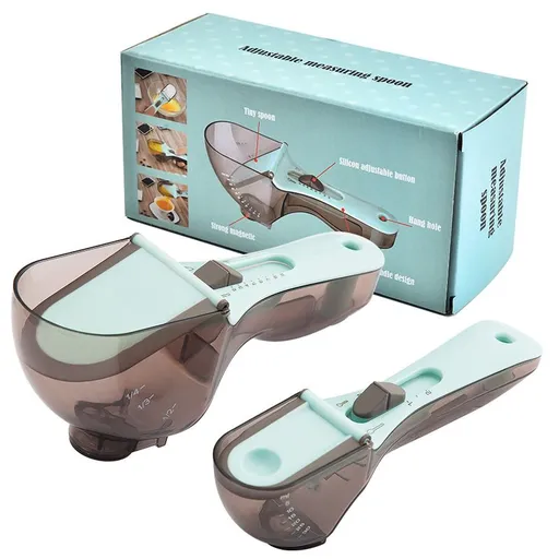 Adjustable Plastic Measuring Spoon Set, 2 Pcs(Large+Small),Made of PP+ABS+TPR,Sliding adjuster & clear scale marks