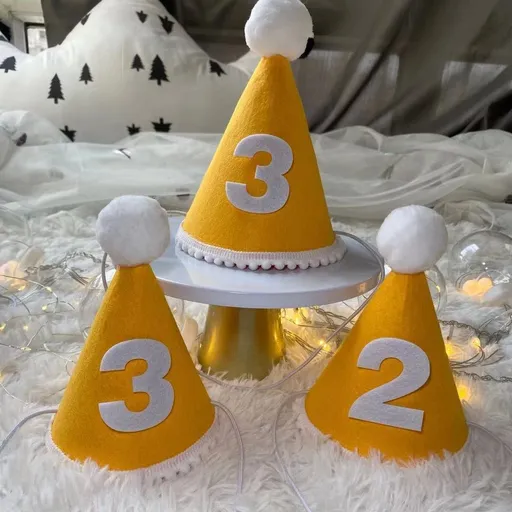 Birthday Hat Baby Felt Party Prop Chun Yue Yellow for 2 weeks 0-10 weeks can take